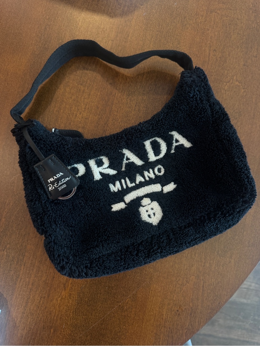 Prada Re edition 2000 Terry cloth Black Shearling Shoulder Bag